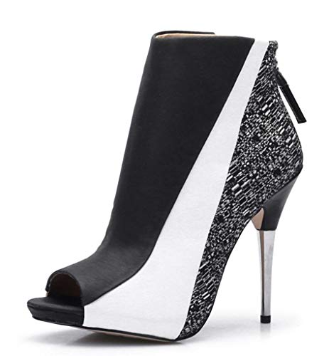Women's Open Toe Stiletto Booties Zipper High Heels Short Boots Heeled Ankle Boots Black Size US10 EU41