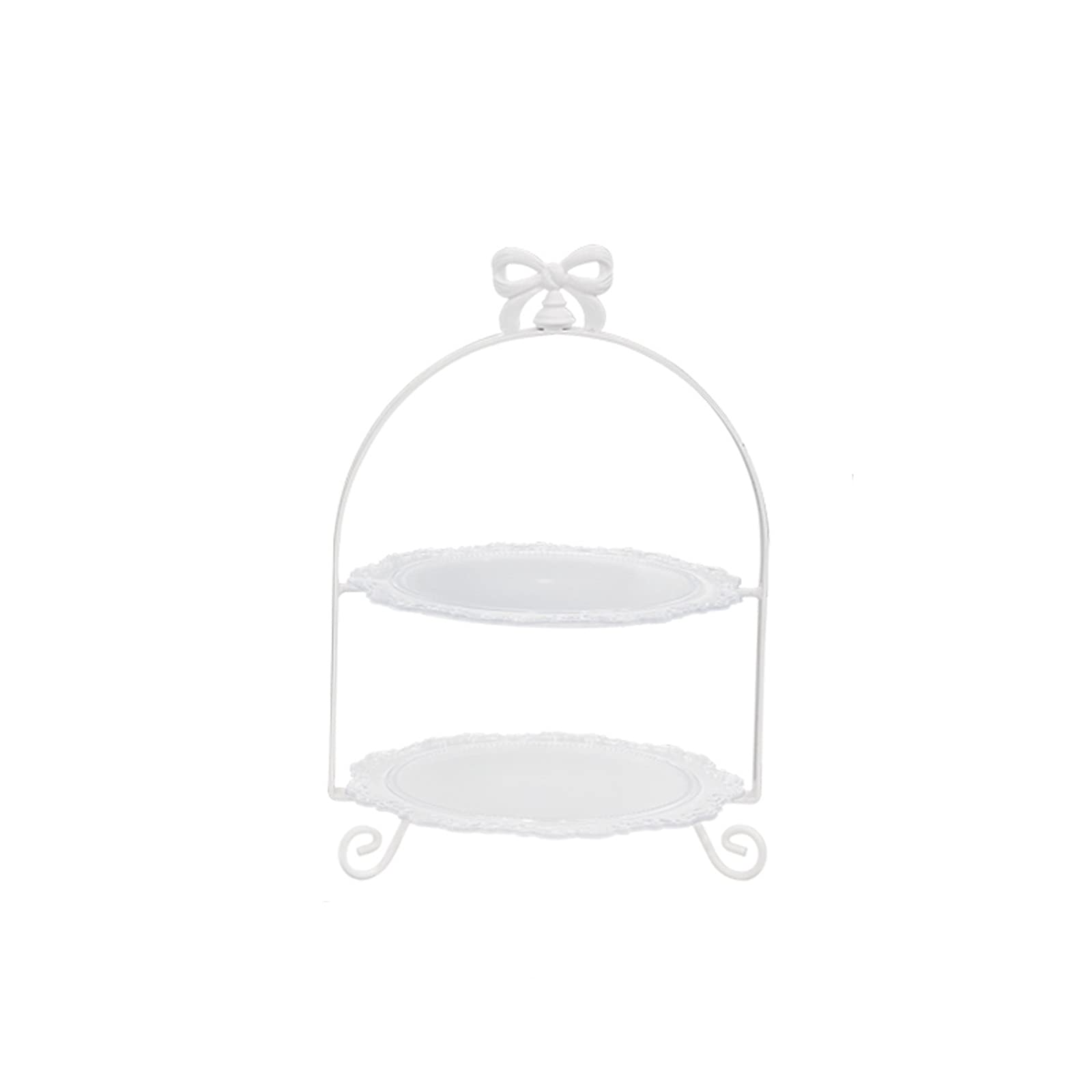 caihuashopping Présentoir à Gâteau Support de gâteau à 2 Niveaux avec des poignées d'arc Blanc feroughine de Dessert de fêtes de Mariage de Mariage d'anniversaire de Mariage Stand de Gâteaux