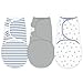 Amazing Baby Swaddle Blanket with Adjustable Wrap, Set of 3, Tiny Anchors, Stripes and Solid, Denim and Gray, Small