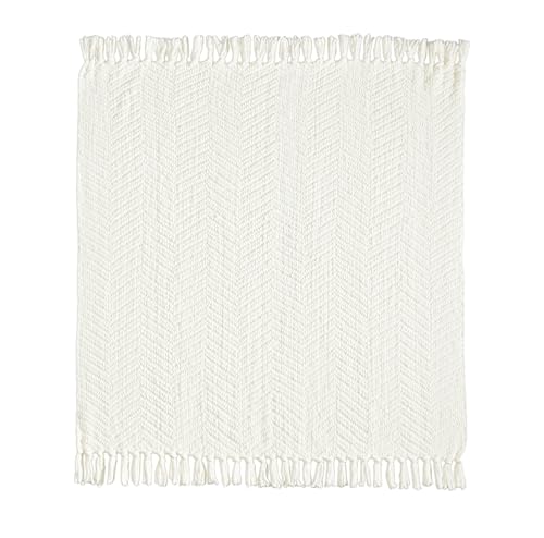 Image of CREVENT 50 inchX60 inch Farmhouse Breathable Soft Chenille Knitted Textured Throw Blanket for Couch Chair Bed, Boho Home Decor for Living Room (Ivory)