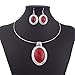 Chunky Oval Turquoise Tibet Silver Pendant Torque Necklace Earrings Choker Set