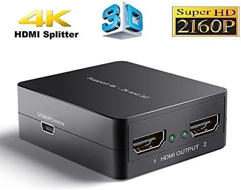 4K HDMI Splitter, Hdmi Port Splitter 1 in 2 Out, 2 Port Hdmi Signal Amplifier 1x2, Hdmi Switch Splitter Box Supports 3D 1080p