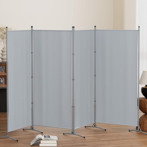 Artiss Room Divider, 4 Panels Fabric Folding Privacy Portable Screen Shelf Dividers Partition Wall Screens Home Pet Child Indoor Balcony Bedroom Furniture, Separator Water-Resistant Grey