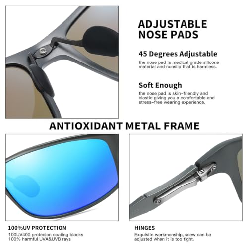 Image of DUCO Polarized Sunglasses for Men 100% UV400 Protection Metal Frame Driving Men's Sun Glasses