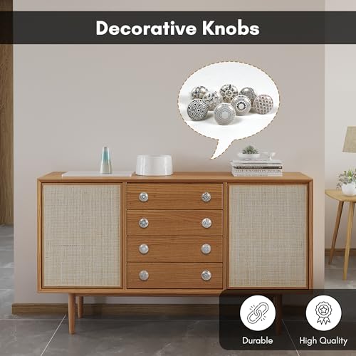 Image of Vintage Ceramic Knobs for Kids and Kitchen Cupboards, Drawers, Wardrobes, PC Cabinets, Almirahs, Dressers, Decorative Pull Handles for Dressing Table and Home Decor - Set of 8, Golden