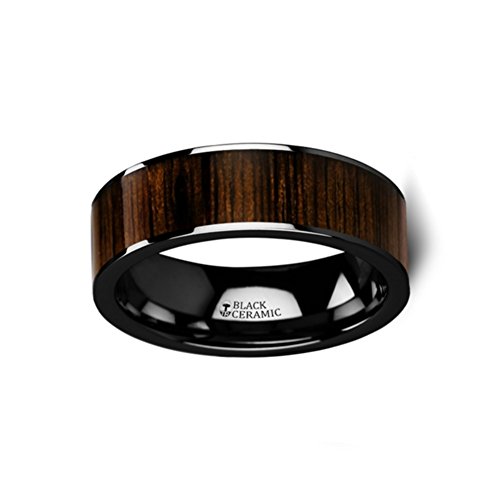 KENDO Black Ceramic Polished Finish Ring Wedding Band with Black Walnut Wood Inlay 8mm3
