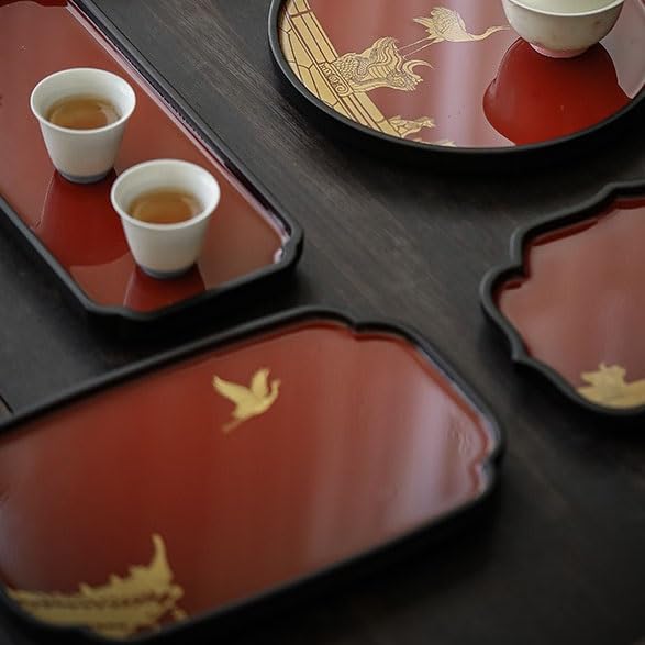Bandeja de servir de madera maciza de estilo chino, bandeja decorativa pequeña del palacio Fenghong para té y ocasiones festivas, acabado de laca de imitación, perfecto para el hogar y regalos