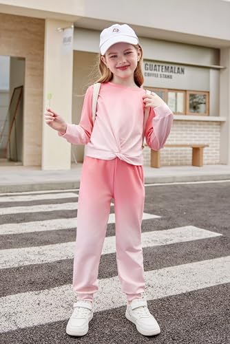 Image of Arshiner Girls 2 Piece Outfits Fashion Twist Front Tracksuit Long Sleeve Pullover Sweatshirt Sweatpants Jogger set Sweatsuit