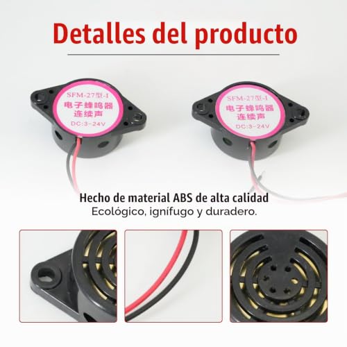 Miniatura 4 de Leruiyezs Zumbador Eléctrico Activo 12v 100db Buzzer Para Arduino, Alarma Electrónica De Alta Potencia, 3-24v Dc, Zumbador Continuo Con Carcasa Abs Resistente, Compatible Con Sistemas De Seguridad