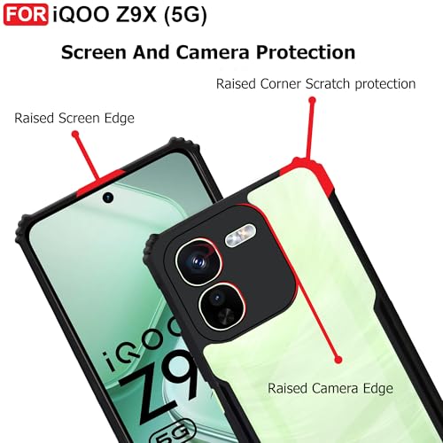 Image of CEDO Backcover for iQOO Z9X (5G) | Camera Protection Shockproof Bumper-Edge | Acrylic Crystal Clear 360 Degree Protection TPU+PC | Transparent Eagle Back Case Cover (Black)