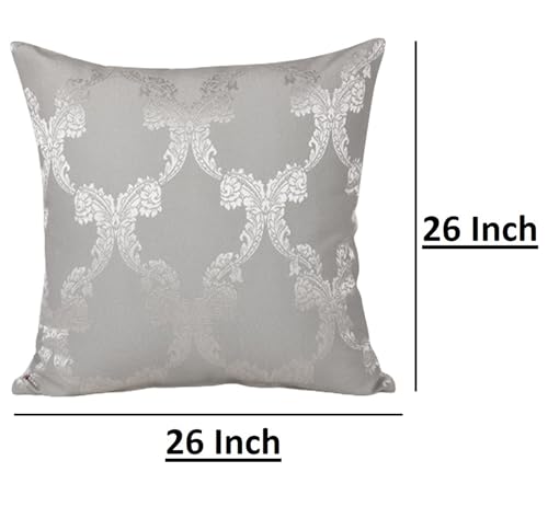 Image of Home- The Best is for You Designer Self Design Cotton 275 TC Cushion Covers Pack of 2 (Grey Ogee, 26X26 Inch) Ideal for Sofas, Chairs, Cars & Hotels