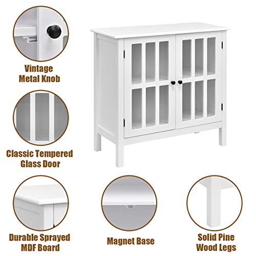 Tangkula Sideboard Buffet Storage Cabinet, Kitchen Storage Cabinet With 2 Glass Doors, Liquor Cabinet For Home Kitchen Dining Room, Cupboard Console Table, Curio Cabinet (White) #TOP6