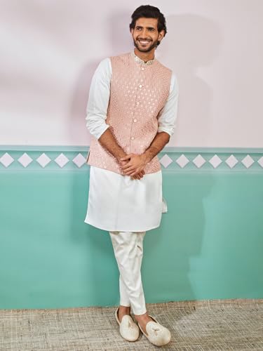 Image of VASTRAMAY Men's Embroidered Nehru Jacket - Festive Ethnic Waistcoat for Festive, Wedding, Party & Traditional Occasion Outfit