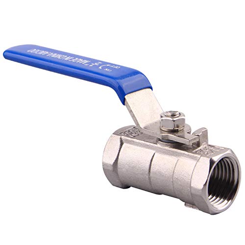 AIICIOO Stainless Steel 1PC Ball Valve with Blue Vinyl Handle Female to Female Standard Port for Water Oil and Gas PTFE Seal 1/2" NPT
