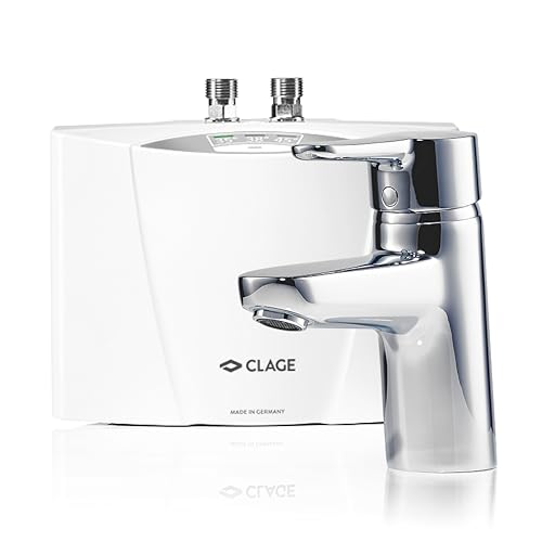 CLAGE MCX Blue elektronischer Klein-Durchlauferhitzer Set mit moderner Armatur fürs Handwaschbecken, energiesparend, 3,5 kW mit Stecker, druckfest + drucklos, VDE-GS geprüft, 1500-15133