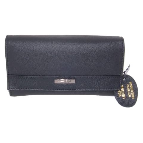 Genuine Leather Black Wallet Purse for Ladies Cover