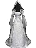 BITSEACOCO Deluxe Witch Dress Costume for Women, Vintage Embroidered Renaissance Victorian Gothic Hooded Vampire Gown Dress Cosplay (Silver, M)