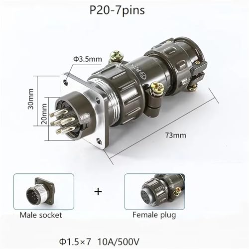 Conector P20 de 7 pines macho y hembra para cable de aviación multipolar 2
