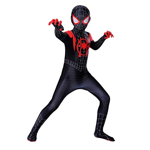 GYMAN Spiderman Miles Morales dräkter för barn och pojkar, 3D-tryck, cosplay overall, halloween, karneval, avengers, bodysuit, för fest, onesies (150 ~ 160 cm)