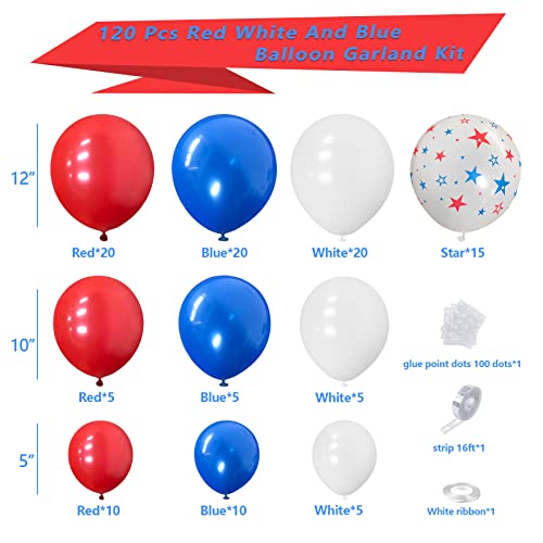 Red White And Blue Balloons Garland Arch Kit - 120Pcs 12In 10In 5In Red White Blue Star Latex Balloons For 4Th Of July Independence Day Patriotic Anniversary Baseball Birthday Party Decoration #TOP1