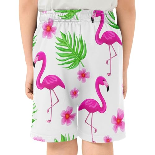 J JOYSAY Flamingo Flower Palm Boys Athletic Shorts Kids Youth Casual Shotrs with Pockets Elastic Waistband3