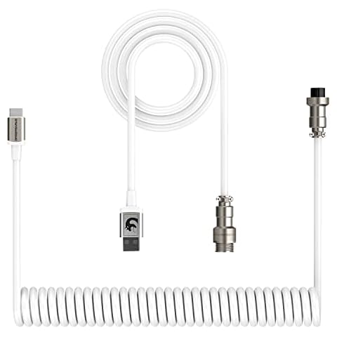 XINMENG G213 Pro Gaming Keyboard Cable, TPU Extendable Custom Coiled USB C Aviator Cable, Type-C to USB-A, with Detachable Metal Aviation Connector, for Mechanical KeyboardPhone Laptop - White Cover