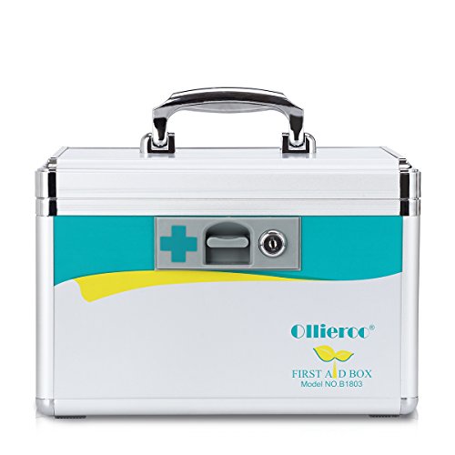 Ollieroo Locking Medicine Box with Key Portable Lock Box for Medication First Aid Box Medium 7.7 x 7.9 x 12 inches Silver