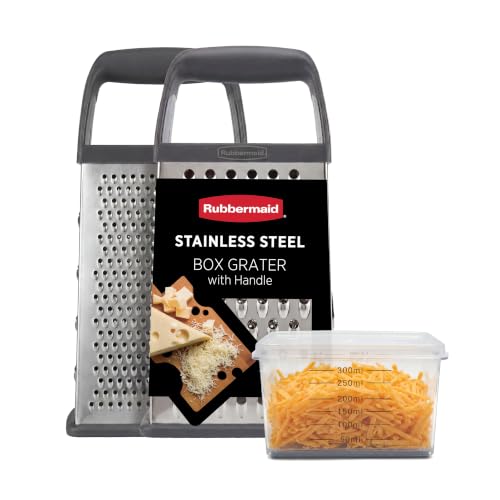 Rubbermaid EZ Grip Box Grater, Stainless Steel Cheese Grater & Container - BPA Free Multi-Surface Cheese Shredder & Food Grater for all Vegetables | Graters for Kitchen -Non-Slip Base, Dishwasher Safe - image 1