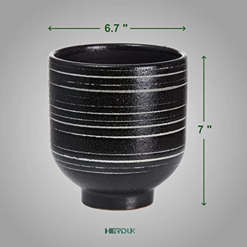 Herduk 6 Inch Plant Pot, Ceramic Planter Pot With Drainage Hole, Black Cylinder Round Planter Pot, Great For Indoor/Outdoor Garden Decor #TOP2