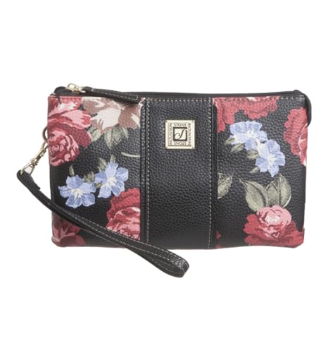 Stone Mountain Pebble Leather Rose Bloom Trifecta Triple Zip Crossbody Bag Purse in Multi-color - 3 Compartments | 8' L X 1.75' W x 5'