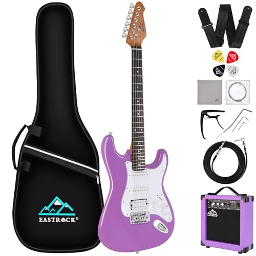 EASTROCK Electric Guitar 39' Full Size Solid Body Electric Guitar Kit for Beginner Girls & Adults with 10w Amp, Bag, Capo, Shoulder Strap, String, Cable, Picks, (Right-Handed, Purple)