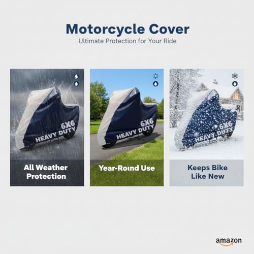 Image of 6X6 Heavy Duty Bike Cover for Pulsar 220F, Dual Tone White & Blue, All-Weather Protection, Waterproof, UV Resistant, Dustproof, Windproof, Durable Outdoor Motorcycle Body Covers for Daily Use