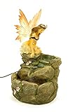 Medidas: 16 x 15 x 30 cm. CAPRILO Fuente de Agua Decorativa con Luz Hada Arrodillada Adornos Resina.16 x 15 x 30 cm.