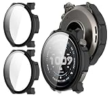 GIOPUEY Cover Compatibile con Amazfit Balance 2 XT, [2 Pezzi] Pellicola Protettiva Vetro + Cornice in Plastica Rigida Custodia - Black+Black