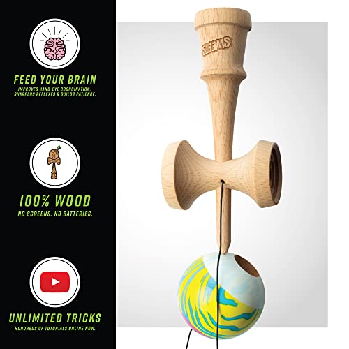 Image of Sweets Kendamas Grain Split Kendama, Improves Hand Eye Coordination, Reflexes, Sticky, Extra String Accessory Gift Bundle (CMYK)