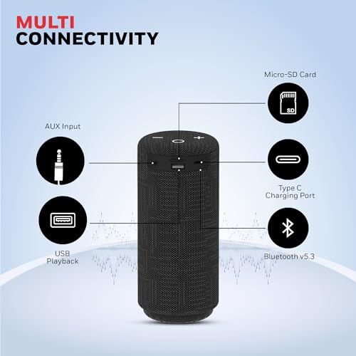 Image of Honeywell Suono P300 10W 5.3 Bluetooth Speaker,9H Playtime, Deep Bass,IPX 4,TWS Feature,Fast Charging,SD Card,USB,AUX,Built-In Mic and 52mm Drivers,2 Years Manufacturer Warranty - Black