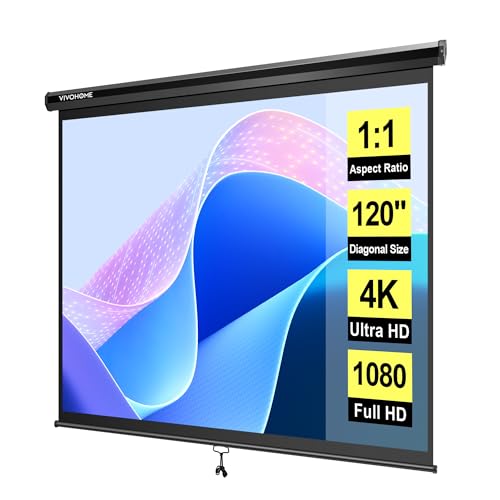 VIVOHOME 120 Inch 1:1 Pull Down Projector Screen, HD 4K...