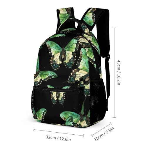 Three Color Green Butterflys Travel Backpack Lunch Box Pencil Case 3Pcs Set for Men Women Office Outing University2