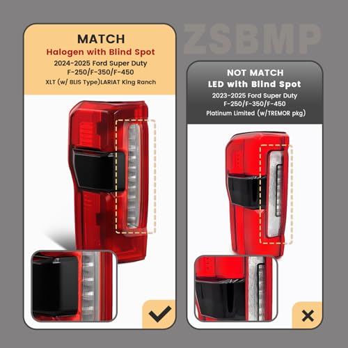 Image of Tail lights Fit for 2023-2025 Ford F250 F350 Super Duty | w /Blind Spot Halogen Rear Light Taillight Rear Brake Lamp Assembly OE:PC3Z13405B FO2800294(W /Blind Spot, Left Driver Side)