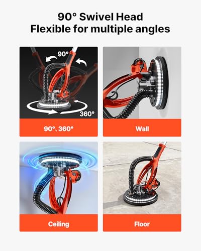 Vevor Levigatrice Cartongesso Per Pareti Levigatrice Elettrica A Disco Per Cartongesso 850 W, Strumento Per Levigatura Soffitti Pareti 5 Velocità Variabili 800-1700 Giri/Min, Manico Estensibile - 4