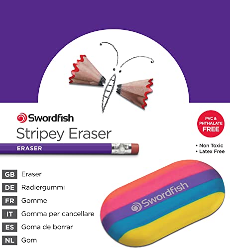 Swordfish Multicoloured ‘Stripey’ Eraser [Pack of 1] PVC and Phthalate Free Tablet Eraser [40336]