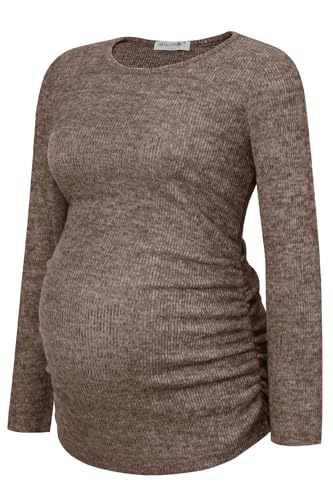 Smallshow Womens Maternity Sweater Shirt Long Sleeve Pregnancy Top Clothes Coffee S
