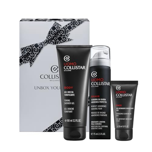 Collistar Cofanetto Uomo Rasatura & Detersione, Schiuma da Barba 75 ml + Gel Detergente Energizzante 30 ml + Mini Gel Doccia Tonificante 100 ml