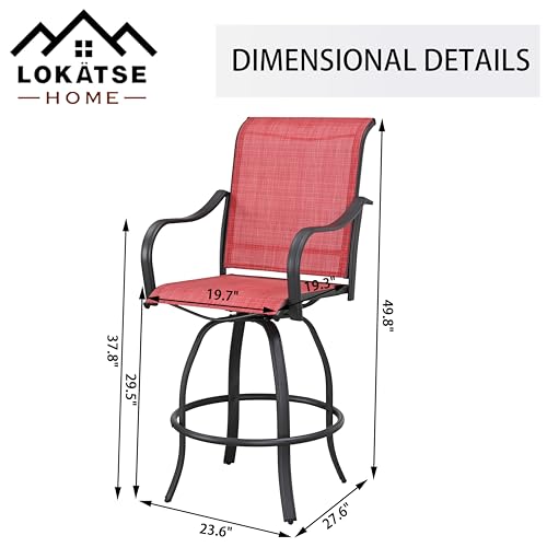 Image of LOKATSE HOME Outdoor Swivel Bistro Stool Set of 4 for Balcony, Poolside, Backyard, Garden, Red