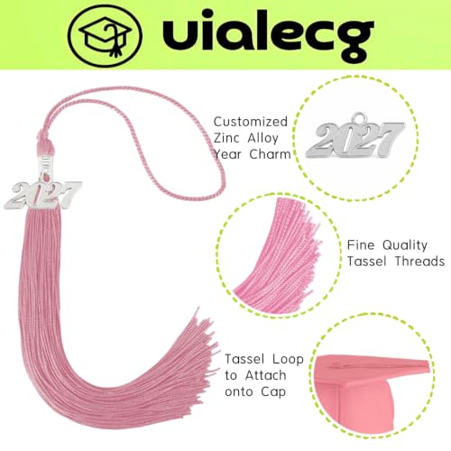 Image of Graduation Tassel 2027 for Grad Cap,Pink Tassel with Silver Charm