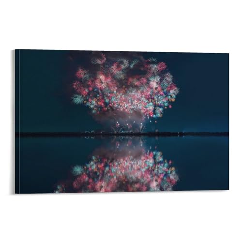 Magnificent Japanese Fireworks Canvas Wall Art Vibrant Summer Festival Sky