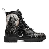 coolcustomize Gothic Combat Ankle Boots for Women Animal Artwork Print Lace-Up Vegan Leather Booties Punk Rock Chuncky Heel Fashion Black Boots