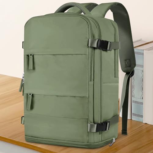 Image of coowoz Large Travel Backpack For Women Men,Carry On Backpack Flight Approved,Hiking Backpacks Waterproof Outdoor Rucksack Casual Daypack Travel Bag Essentials Personal Item Backpack(Gray Green)