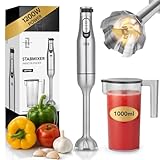 LEBENLANG Premium 1200W Stabmixer Edelstahl - Inkl. 1000ml Messbecher & Spritzschutz I Stufenlos verstellbar & Turbo I Elektrische Hand Blender Pürierstab Edelstahl Zauberstab Mixstab Purierstabmixer