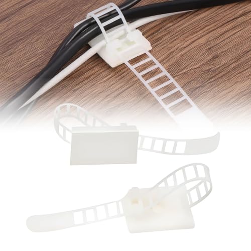 50 unidades de soportes para cables autoadhesivos, color blanco, clips de cable autoadhesivos para gestión de cables en el escritorio y en la pared, soporte para cables para organizar los cables en la